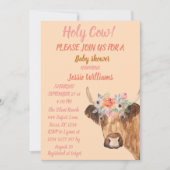 Invitation Cute Cow Boho Pays Bébé Fille Floral Occidental (Devant)