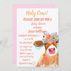 Invitation Cute Cow Boho Pays Bébé Fille Floral Occidental
