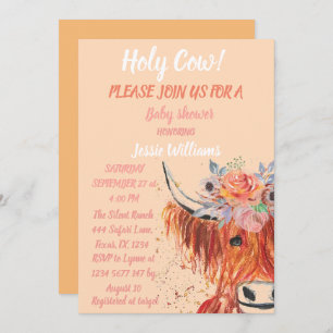 Invitation Cute Cow Boho Pays Bébé Fille Floral Occidental