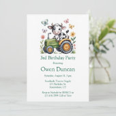 Invitation Cute Cow on Tractor Boy Birthday Party (Debout devant)