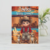 Invitation Cute Cowboy Boy Chiens Baby showers Rouge Bleu (Debout devant)
