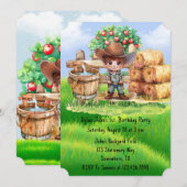 Invitation Cute Cowboy Farmer 1er. Fête d'anniversaire (Devant / Derrière)