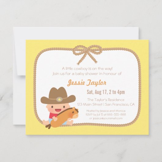 Invitation Cute Cowboy Occidental Thème Baby Shower Invitatio (Devant)