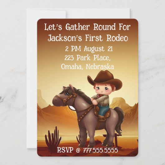Invitation Cute Cowboy Premier Rodéo Anniversaire (Devant)