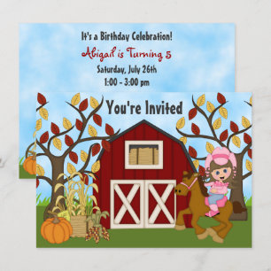 Invitation Cute Cowgirl, Horse et Grange Automne Cheval Anniv