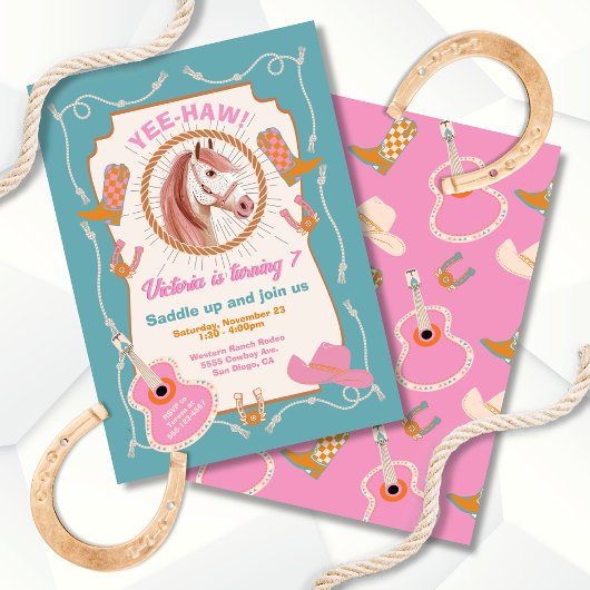 Invitation Cute Cowgirl Mod Cheval Occidental Anniversaire