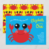 Invitation Cute Crab Beach Enfants 1er anniversaire (Devant / Derrière)