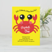 Invitation Cute Crab Beach Enfants 1ère fête d'anniversaire (Debout devant)