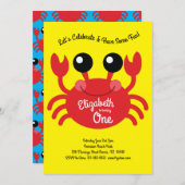 Invitation Cute Crab Beach Enfants 1ère fête d'anniversaire (Devant / Derrière)