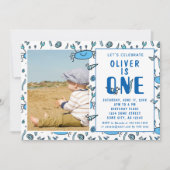 Invitation Cute Crab Sea Animaux Shell Boy Photo 1er annivers (Devant)