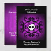 Invitation Cute crâne gothique violet et noir 5x7 doux 16 (Devant / Derrière)