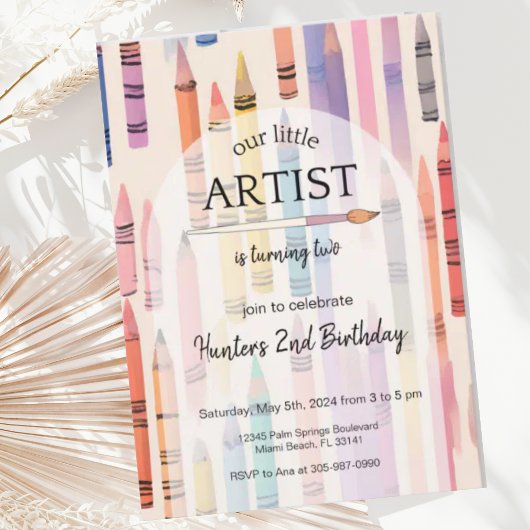 Invitation Cute Crayon Pastel Petit Artiste Anniversaire