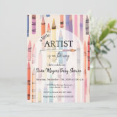 Invitation Cute Crayon Pastel Petit Baby shower Artiste (Debout devant)