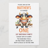 Invitation Cute Crazy Cow Farm Theme 1st Birthday (Devant)