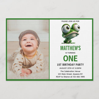 Invitation Cute Crazy Frog Farm Theme 1st Birthday