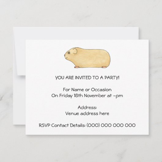 Invitation Cute Cream Guinea Pig. (Devant)