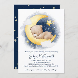 Invitation Cute Crescent Moon Teddy Bear Baby shower