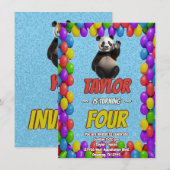 Invitation Cute Croustillant Panda Ours À Thème Anniversaire (Devant / Derrière)