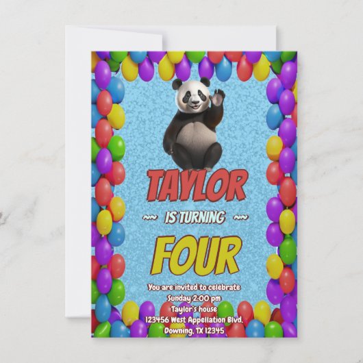 Invitation Cute Croustillant Panda Ours À Thème Anniversaire (Devant)