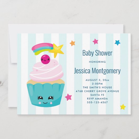 Invitation Cute Cupcake avec Baby shower de visage Kawaii (Devant)