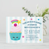 Invitation Cute Cupcake avec Kawaii Face Anniversaire (Debout devant)