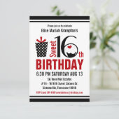 Invitation Cute Cupcake Black and Red Sweet 16 Anniversaire (Debout devant)