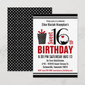 Invitation Cute Cupcake Black and Red Sweet 16 Anniversaire (Devant / Derrière)