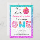 Invitation Cute Cupcake Blue Purple Parties scintillant 1er a (Devant)