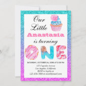 Invitation Cute Cupcake Blue Purple Parties scintillant 1er a (Devant)