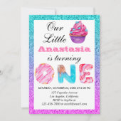 Invitation Cute Cupcake Blue Purple Parties scintillant 1er a (Devant)