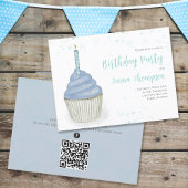 Invitation Cute Cupcake Blue QR Code Social Media Simple