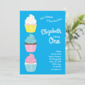 Invitation Cute Cupcakes 1er anniversaire aux enfants (Debout devant)