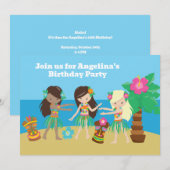 Invitation Cute Custom Luau Beach Hula Girls Anniversaire (Devant / Derrière)