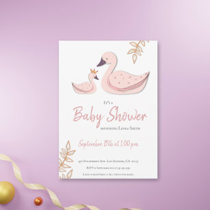 Invitation Cute cygne rose avec Baby shower de la Couronne fi