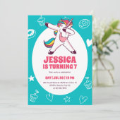Invitation Cute Dabbing Unicorn Anniversaire de enfant de des (Debout devant)