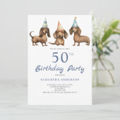 Invitation Cute Dachshund Chien 50e anniversaire de fête Invi (Debout devant)