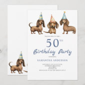 Invitation Cute Dachshund Chien 50e anniversaire de fête Invi (Devant / Derrière)