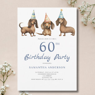 Invitation Cute Dachshund Chien 60e anniversaire de fête Invi
