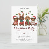 Invitation Cute Dachshund Dogs Christmas Party  (Debout devant)