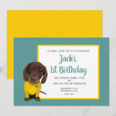 Invitation Cute Dachshund Puppy - 1er anniversaire (Devant / Derrière)
