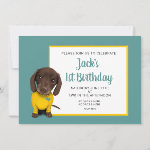 Invitation Cute Dachshund Puppy - 1er anniversaire