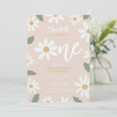 Invitation Cute Daisy Flower 1st Birthday Girl Pink (Debout devant)