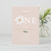 Invitation Cute Daisy Flower 1st Birthday Girl Pink (Debout devant)