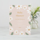 Invitation Cute Daisy Flower Baby Shower Girl Pink (Debout devant)