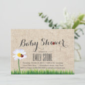 Invitation Cute Daisy & Ladybugs Baby shower Burlap (Debout devant)