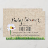 Invitation Cute Daisy & Ladybugs Baby shower Burlap (Devant / Derrière)