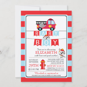 Invitation Cute Dalmation Baby shower de camion d'incendie In