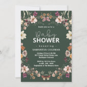 Invitation Cute Dark Green Boho Fleur sauvage Baby shower mod (Devant)