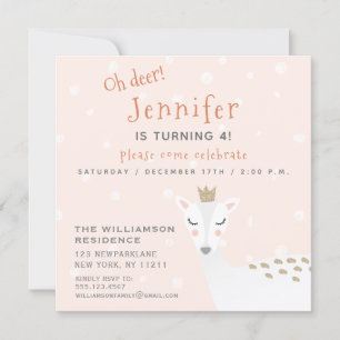 Invitation Cute Deer Enfants Anniversaire d'hiver