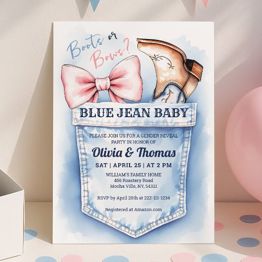Invitation Cute Denim Boots or Bows Genre Reveillez Invitatio